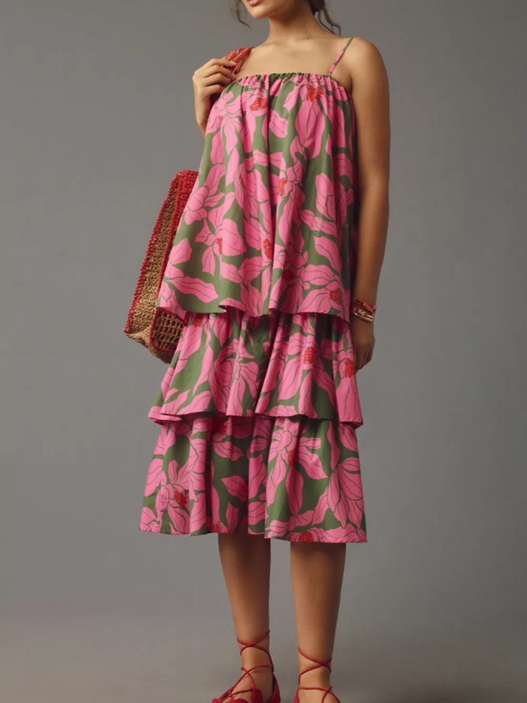 Anthropologie | Corey Lynn Calter Tie-Shoulder Tiered Midi Dress